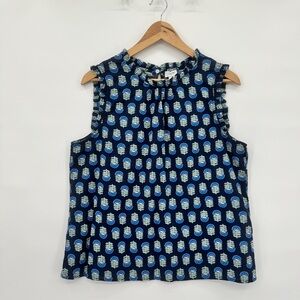 J. Crew Blue Ruffle Sleeveless Blouse L